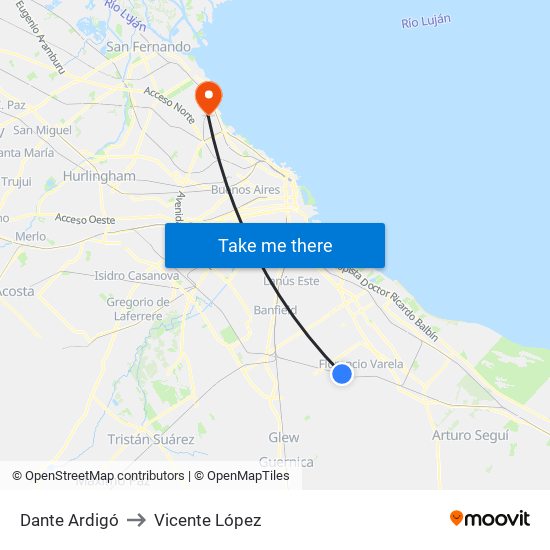 Dante Ardigó to Vicente López map