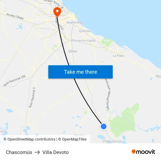 Chascomús to Villa Devoto map