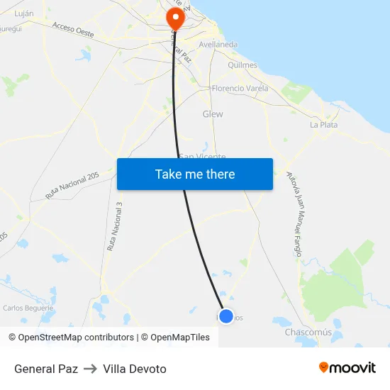 General Paz to Villa Devoto map