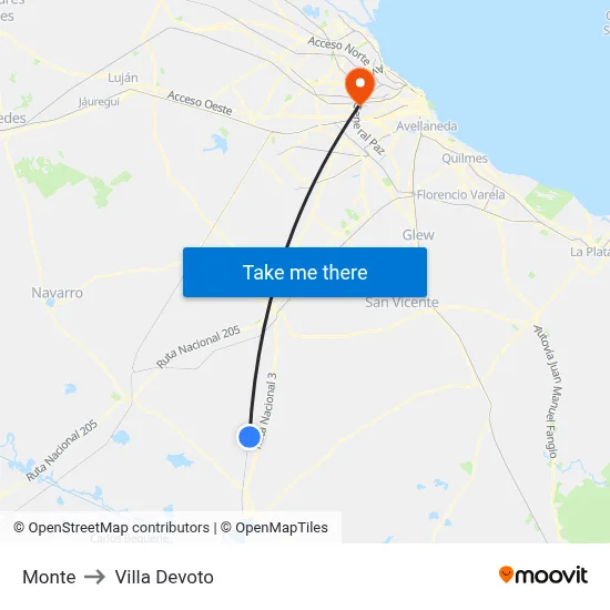 Monte to Villa Devoto map