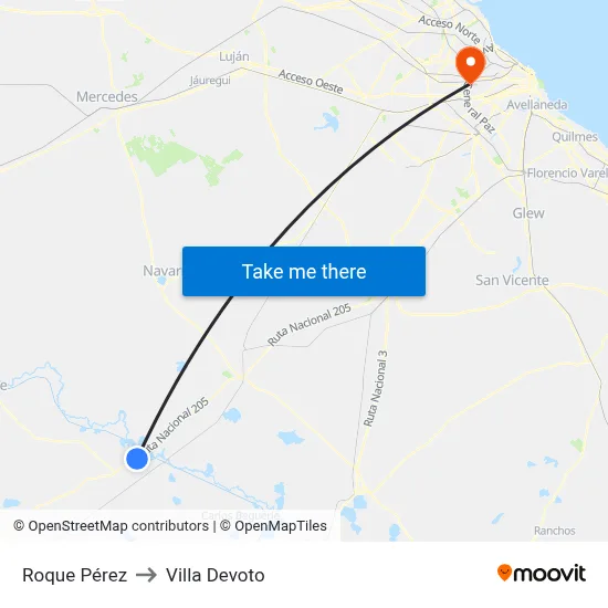 Roque Pérez to Villa Devoto map