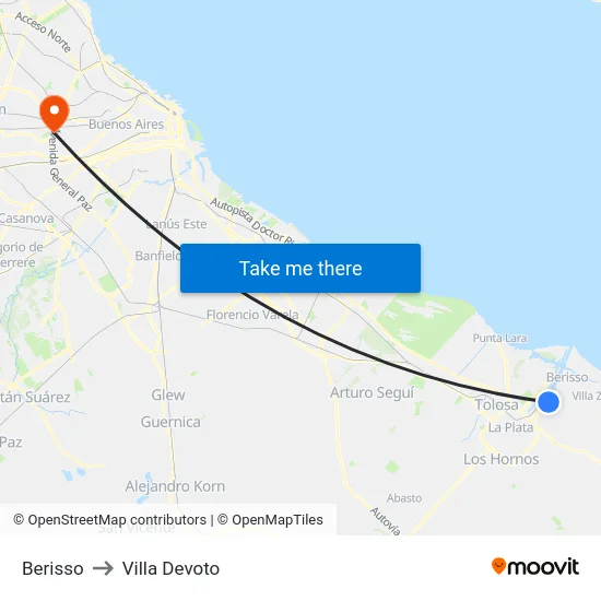 Berisso to Villa Devoto map