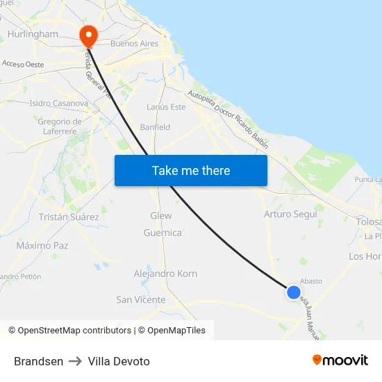 Brandsen to Villa Devoto map