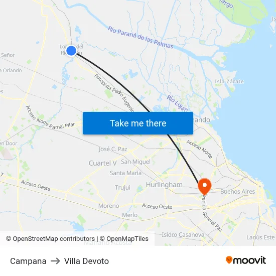Campana to Villa Devoto map