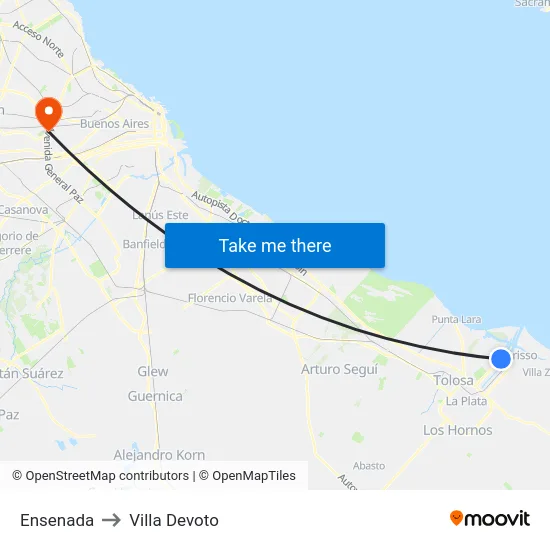 Ensenada to Villa Devoto map