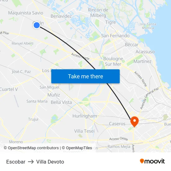 Escobar to Villa Devoto map