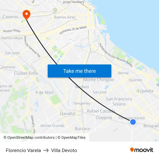 Florencio Varela to Villa Devoto map