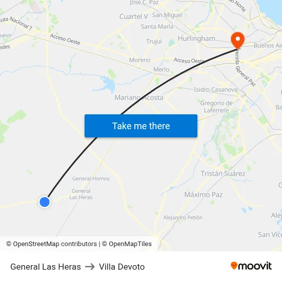 General Las Heras to Villa Devoto map