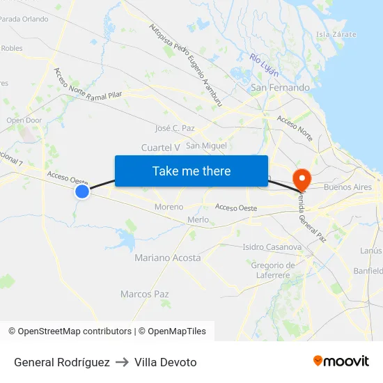 General Rodríguez to Villa Devoto map