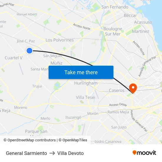 General Sarmiento to Villa Devoto map
