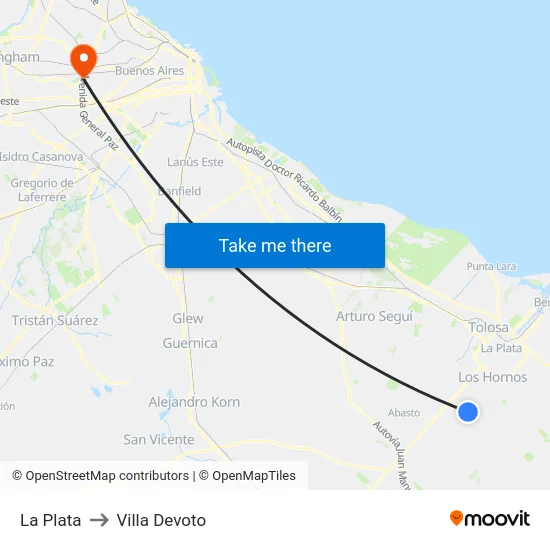 La Plata to Villa Devoto map