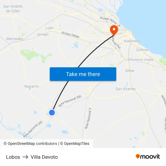 Lobos to Villa Devoto map