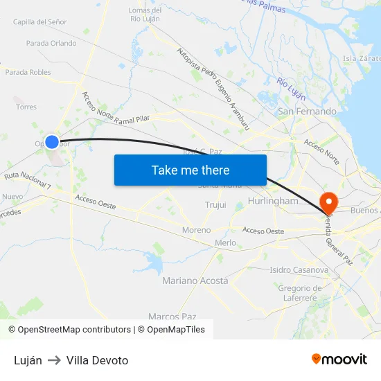 Luján to Villa Devoto map