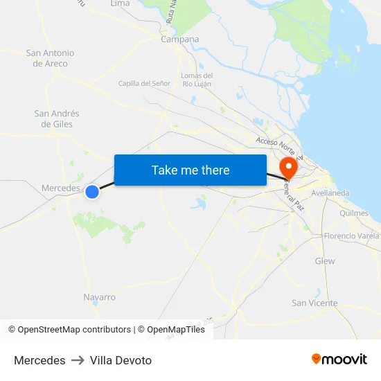 Mercedes to Villa Devoto map
