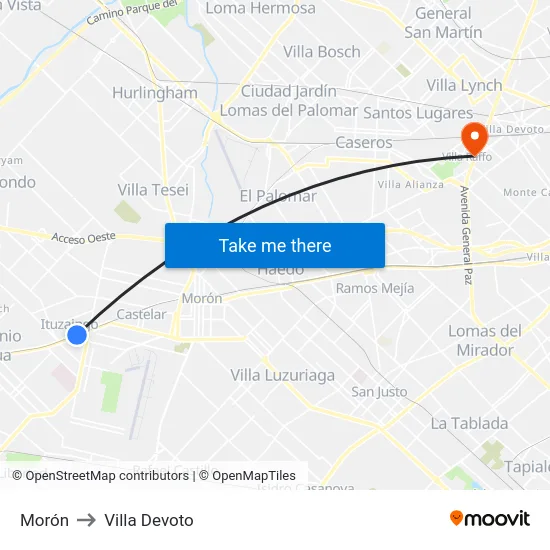 Morón to Villa Devoto map