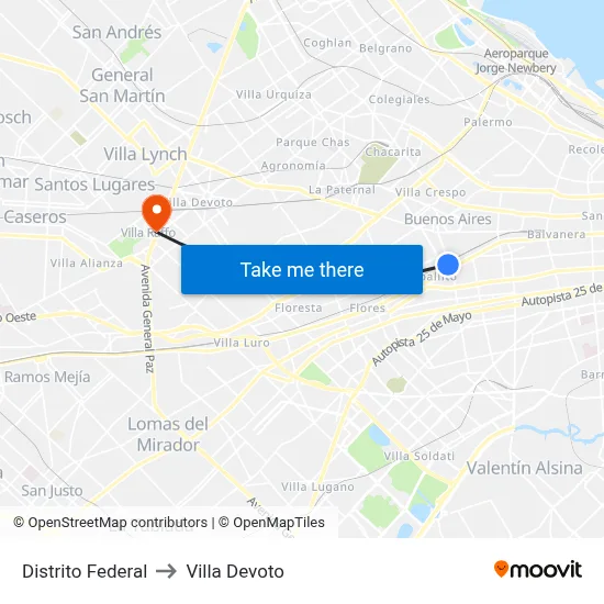 Distrito Federal to Villa Devoto map