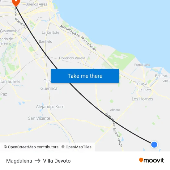 Magdalena to Villa Devoto map