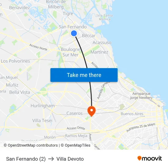 San Fernando (2) to Villa Devoto map