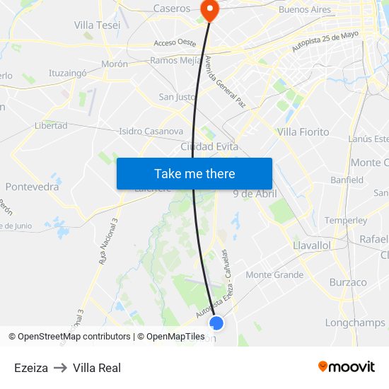 Ezeiza to Villa Real map