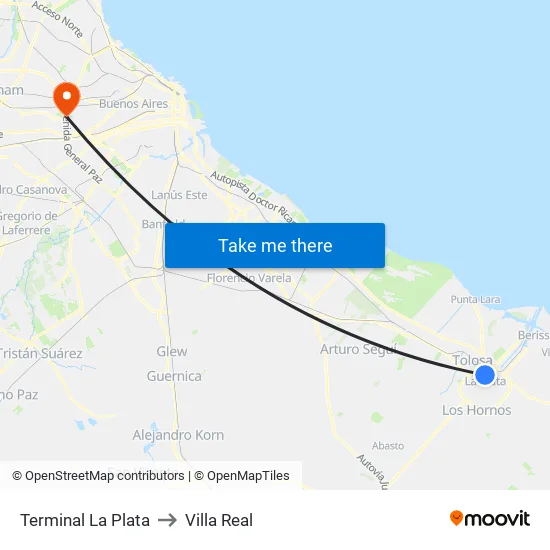 Terminal La Plata to Villa Real map
