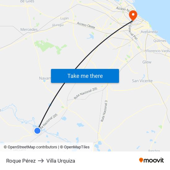 Roque Pérez to Villa Urquiza map