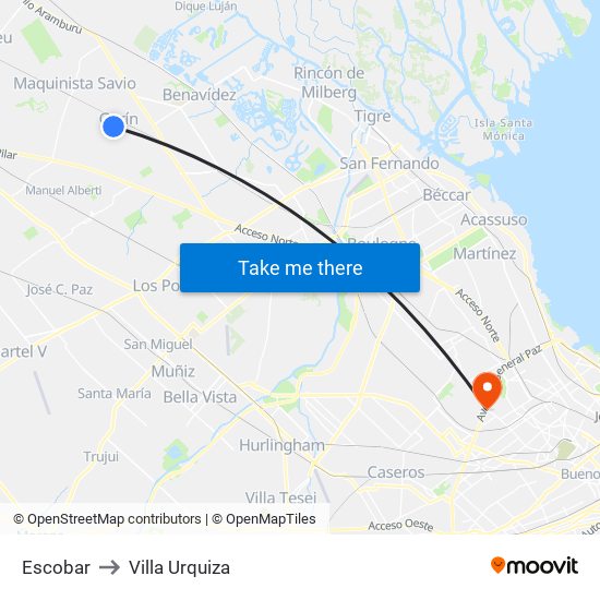 Escobar to Villa Urquiza map