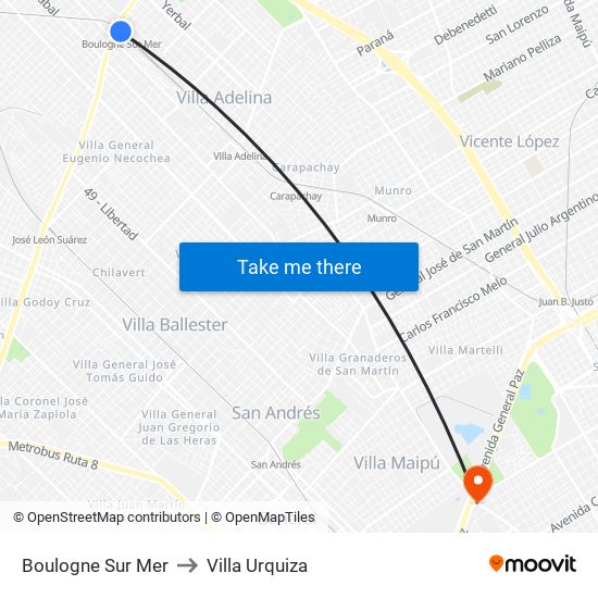 Boulogne Sur Mer to Villa Urquiza map