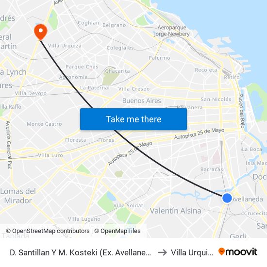 D. Santillan Y M. Kosteki (Ex. Avellaneda) to Villa Urquiza map