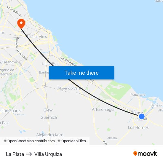 La Plata to Villa Urquiza map