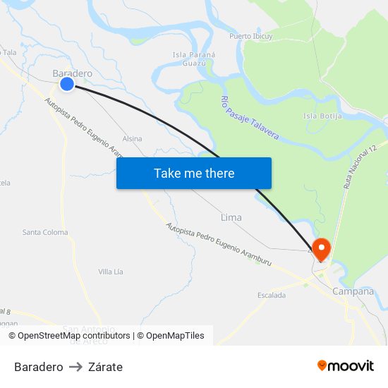 Baradero to Zárate map
