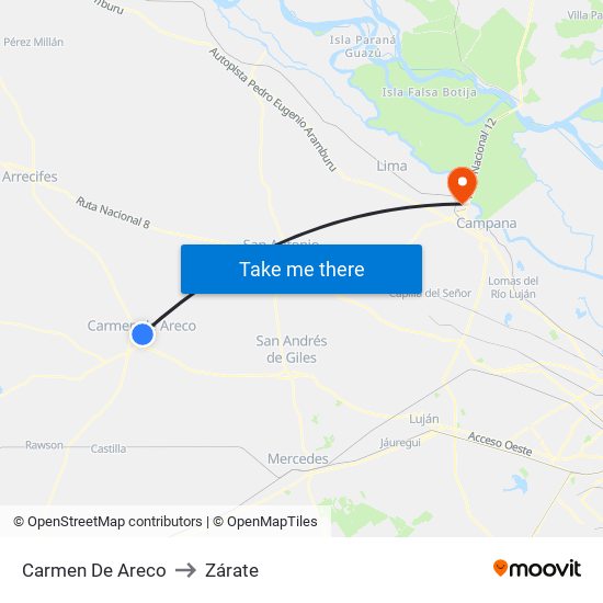 Carmen De Areco to Zárate map