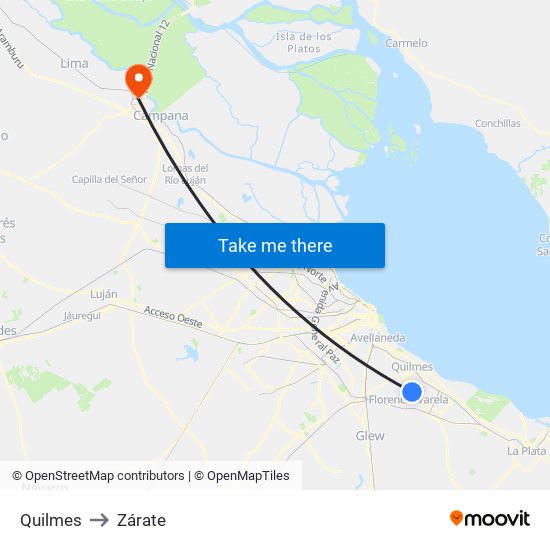 Quilmes to Zárate map