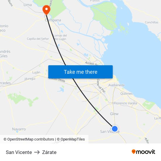 San Vicente to Zárate map