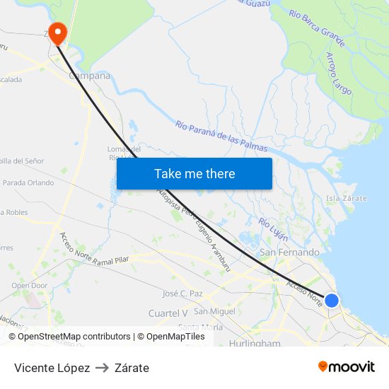 Vicente López to Zárate map