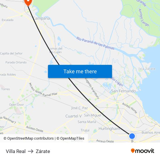 Villa Real to Zárate map