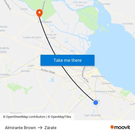 Almirante Brown to Zárate map