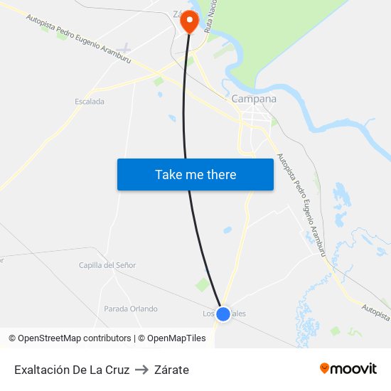 Exaltación De La Cruz to Zárate map