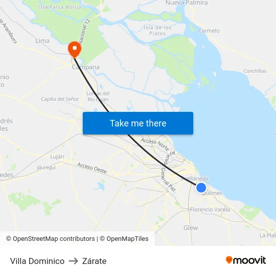 Villa Dominico to Zárate map