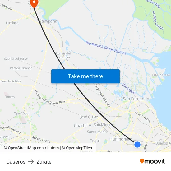 Caseros to Zárate map