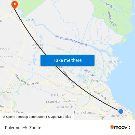Palermo to Zárate map