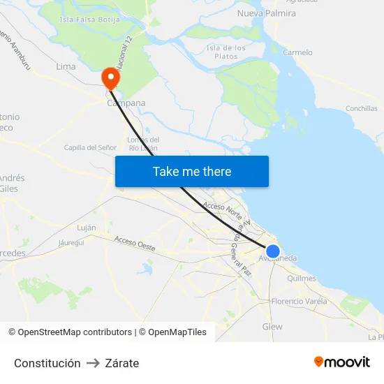 Constitución to Zárate map