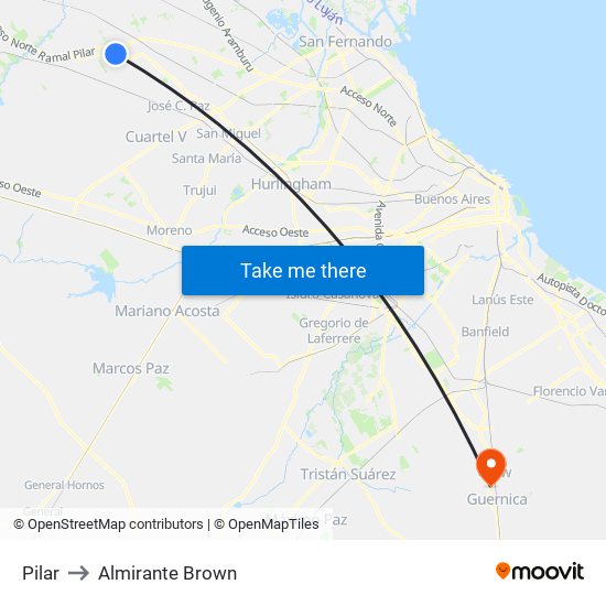 Pilar to Almirante Brown map