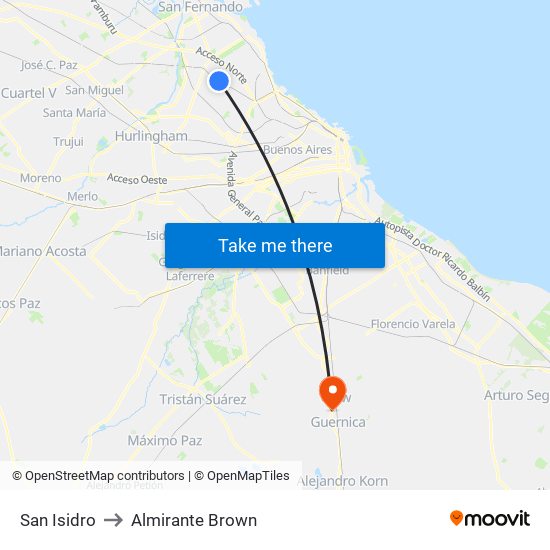 San Isidro to Almirante Brown map