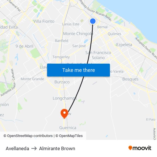 Avellaneda to Almirante Brown map