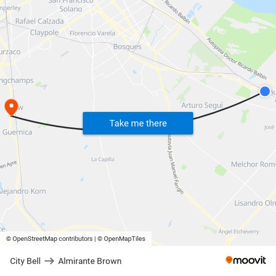 City Bell to Almirante Brown map