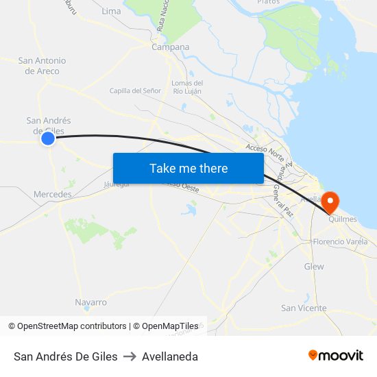 San Andrés De Giles to Avellaneda map