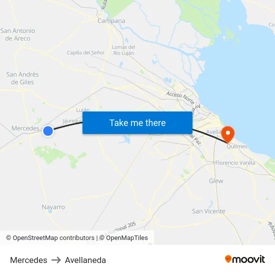Mercedes to Avellaneda map