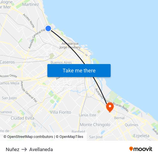Nuñez to Avellaneda map