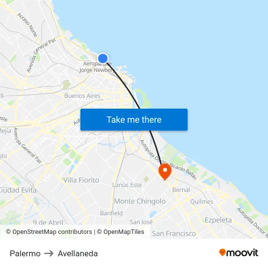Palermo to Avellaneda map