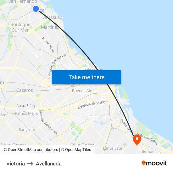 Victoria to Avellaneda map